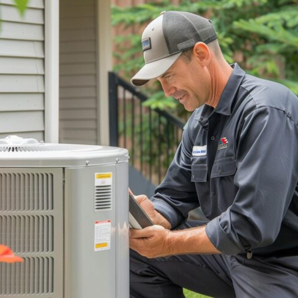 HVAC technician performing service check